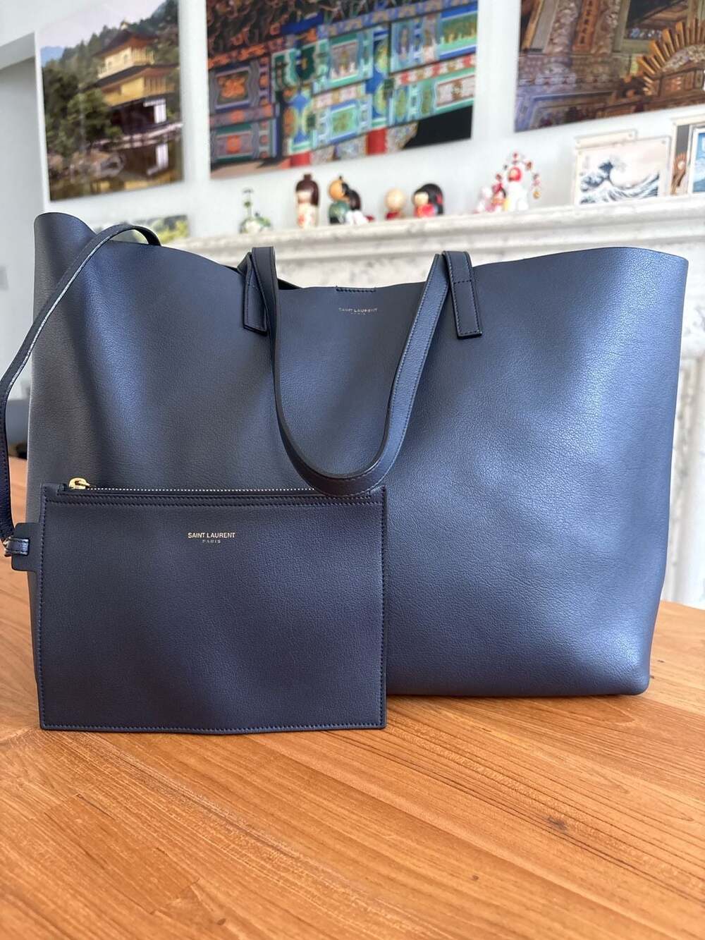 Saint Laurent East West Shopping Tote in Navy Blue Like New - Picture 2 of 16
